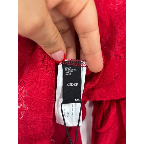 Cider Curve Red Lace Tie Front Cami Top Spaguetti Straps Plus Size 1XL - Picture 5 of 9